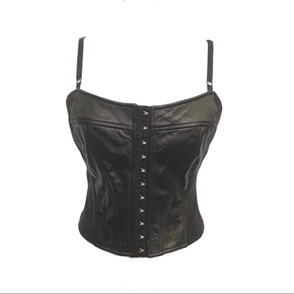 Wilsons Leather Tops - Vintage Wilson’s black leather corset top hook eye